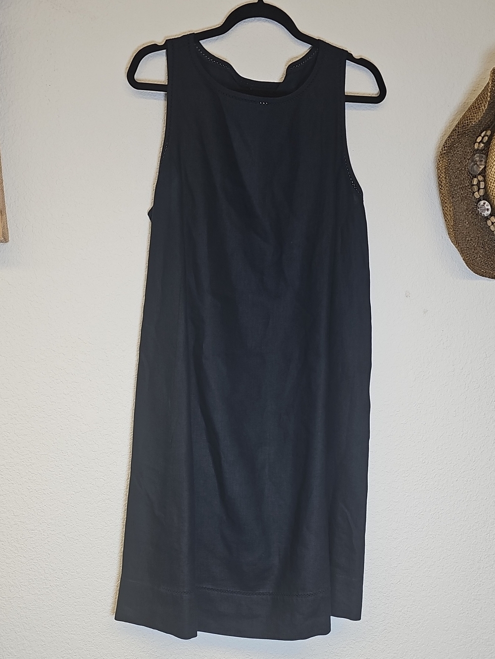 J. Jill Navy Blue Sleeveless Midi Shift Dress With Detailed Stitch 100% Linen